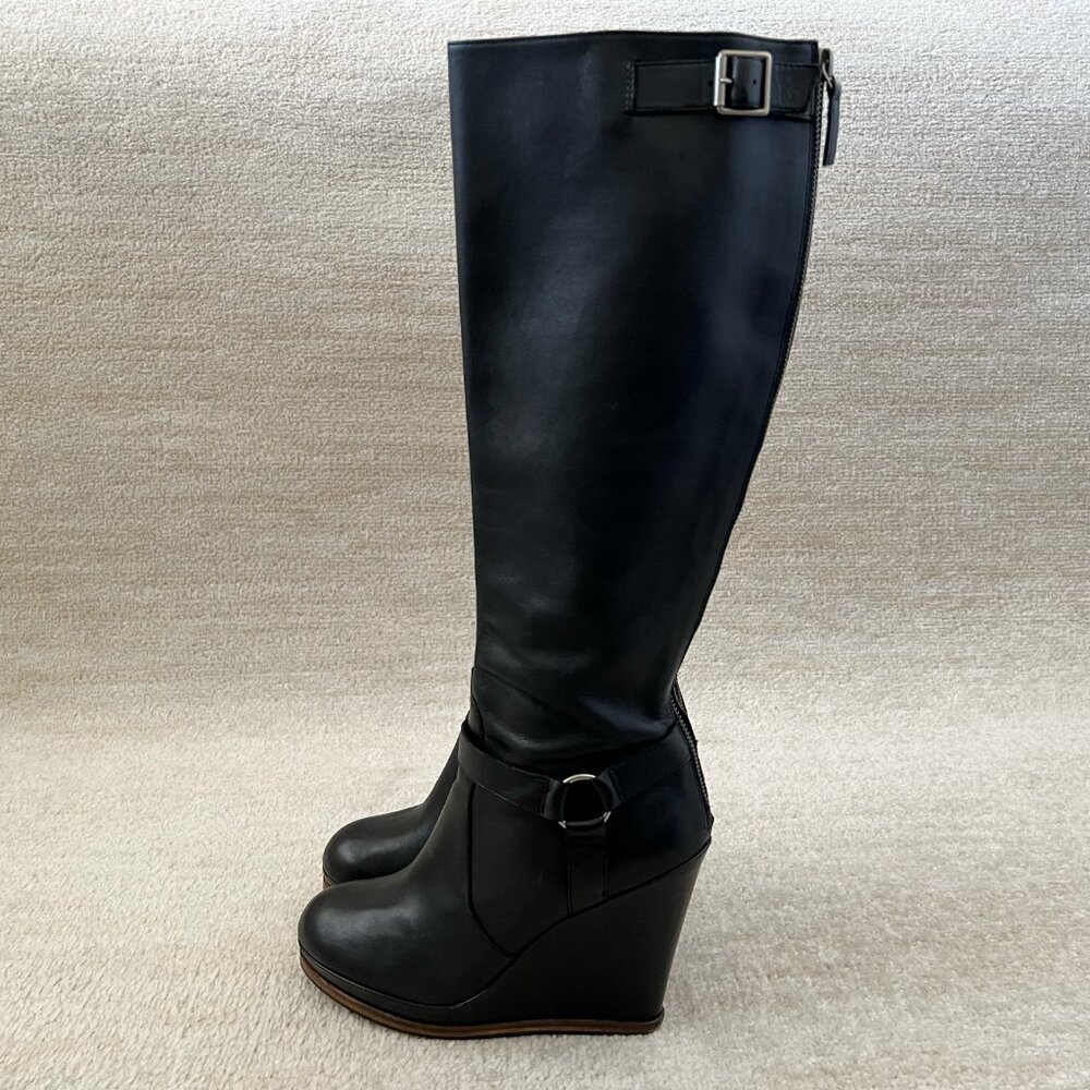 Nordstrom Trouvé Black Tall Wedge Heeled Leather Boots 9.5
